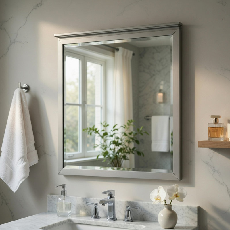 Miroir de commode Sely, cadre gris clair, 38 x 38 po, Gris clair