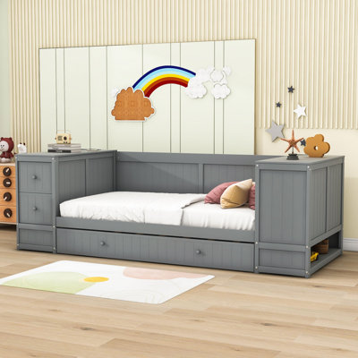 Beppie Twin Size 2 Drawers Wooden Daybed with Twin Size Trundle and Storage Arms -  Wildon HomeÂ®, 32193F49234147C9A829810A2952EA13