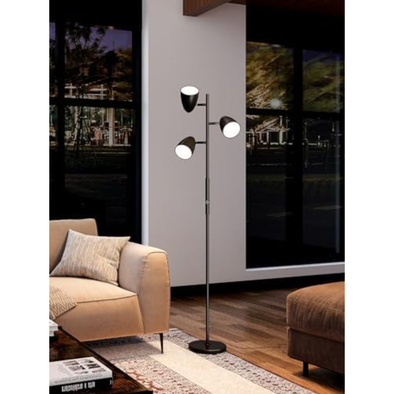 Lampe sur pied à intensité variable avec 3 ampoules DEL, lumières rotatives réglables, lampes sur pied pour salon, chambre à coucher, maison, bureau - noir et or