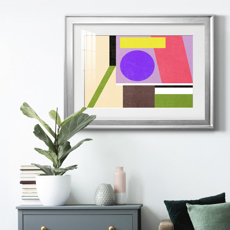 Composition de couleur II, Papier avec cadre argenté, H 18,5 po x l 24,5 po x P 1 po, Blanc