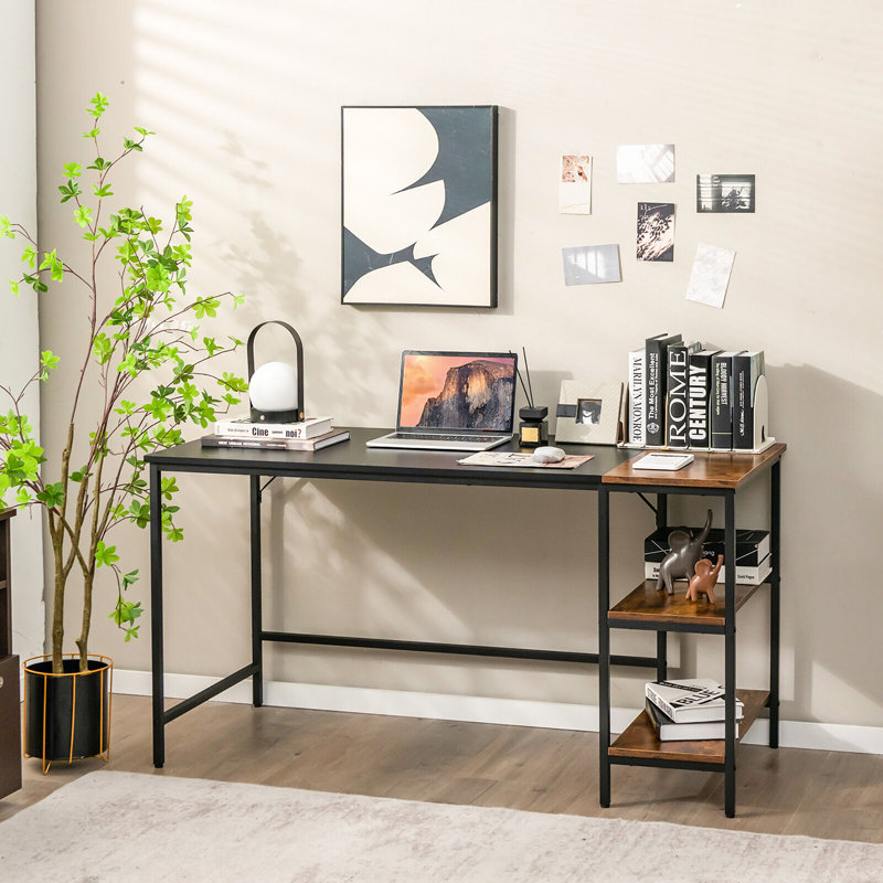 Metal Base Computer Desk, Black/Rustic Brown