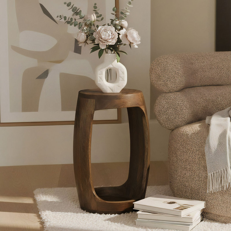 Mango Wood Side Table with Open Shelf