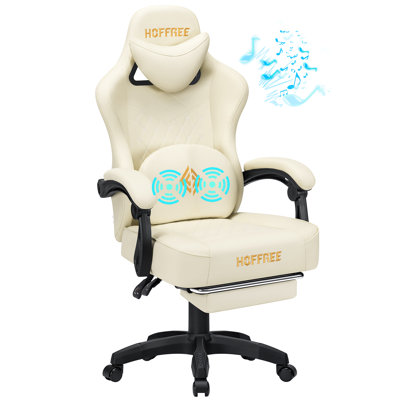 Inbox Zero Adjustable Reclining Ergonomic Faux Leather PC & Racing Game Chair with Bluetooth Speakers and Vibration Lumbar Pillow by Inbox Zero