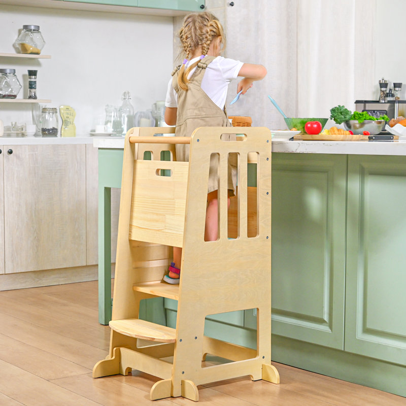 Kitchen stool helper adjustable height child standing learning tower wooden kids step stools for bathroom, Tanné