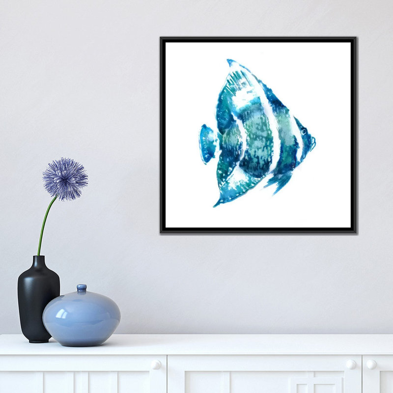 « fish i », impression sur toile, H 18 po x l 18 po x P 1,5 po, Toile avec cadre noir, Pas de tapis