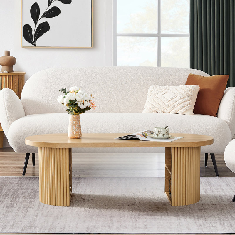 47.24" Oval Coffee Table With Storage, Natural