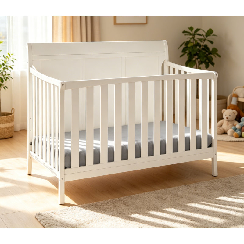 Lit de bébé convertible 4-en-1 Shailee, blanc - Lit de bébé convertible en lit pour tout-petit, lit de jour et lit double avec hauteur de matelas réglable