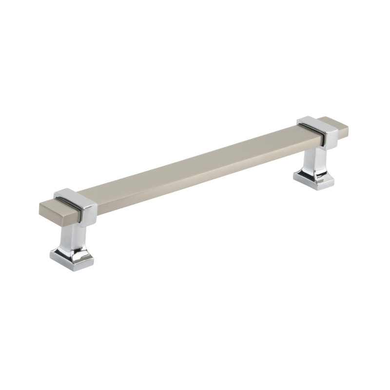 Poignée barre Overton, Nickel satiné / Chrome poli, 6 5/16 po D'un centre à l'autre