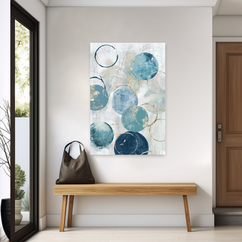 Cercles bleus I, art géométrique abstrait contemporain, H 60 po x l 40 po