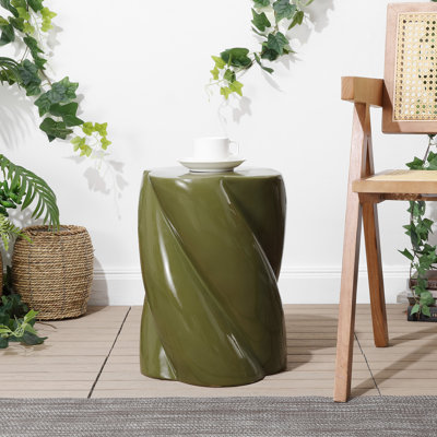 Yves 17.5" Modern Glossy Forest Green Ceramic Twisted Garden Stool - Indoor/Outdoor Accent Side Table, End Table, Patio Seat & Plant Stand