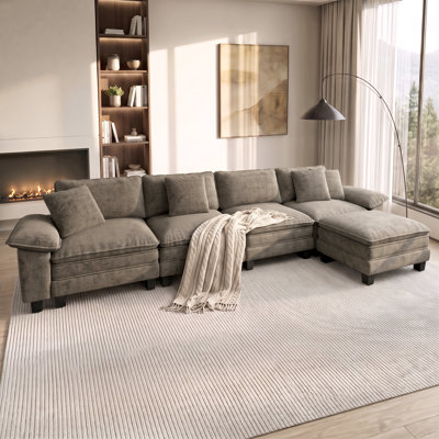 Canapé modulaire de 158 po avec repose-pieds modulaire avec repose-pieds en L surdimensionné et accoudoirs larges amovibles