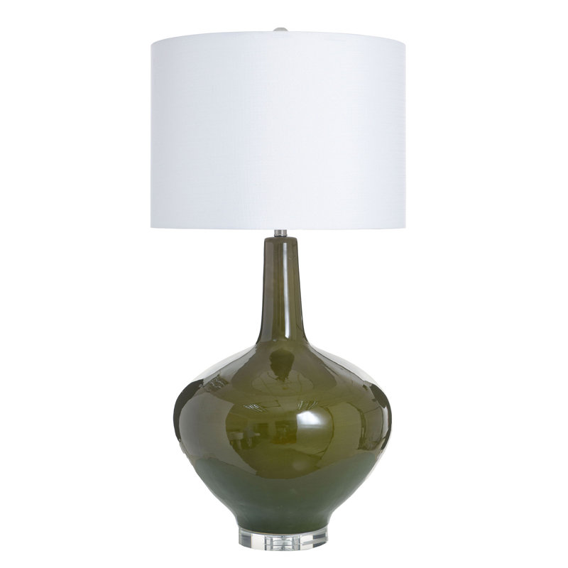 Verde Glass Table Lamp - Olive - White Shade