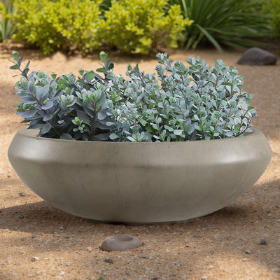 Pot à fleurs en béton, 23,3 pouces de diamètre x 8 pouces de hauteur, très grand pot de plantes grasses avec trou de drainage, pot de fleurs à ouverture de 21 pouces pour les herbes, les bonsaïs et les plantes à racines peu profondes, jardinières en béton pour l'extérieur extérieur, décoration de patio, grand naturel