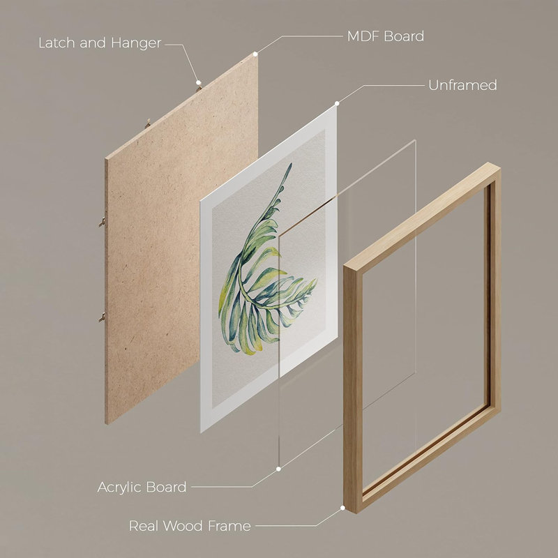 Ensemble de 4 décorations murales florales vertes et mauves multicolores encadrées, H 14 po x l 11 po x P 1 po, Naturel