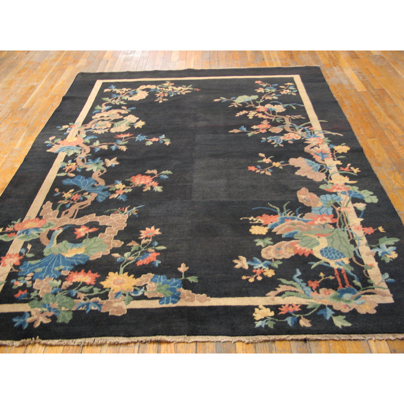 Blue Antique Artistic Art Deco Chinese Crane Pattern Area Rug