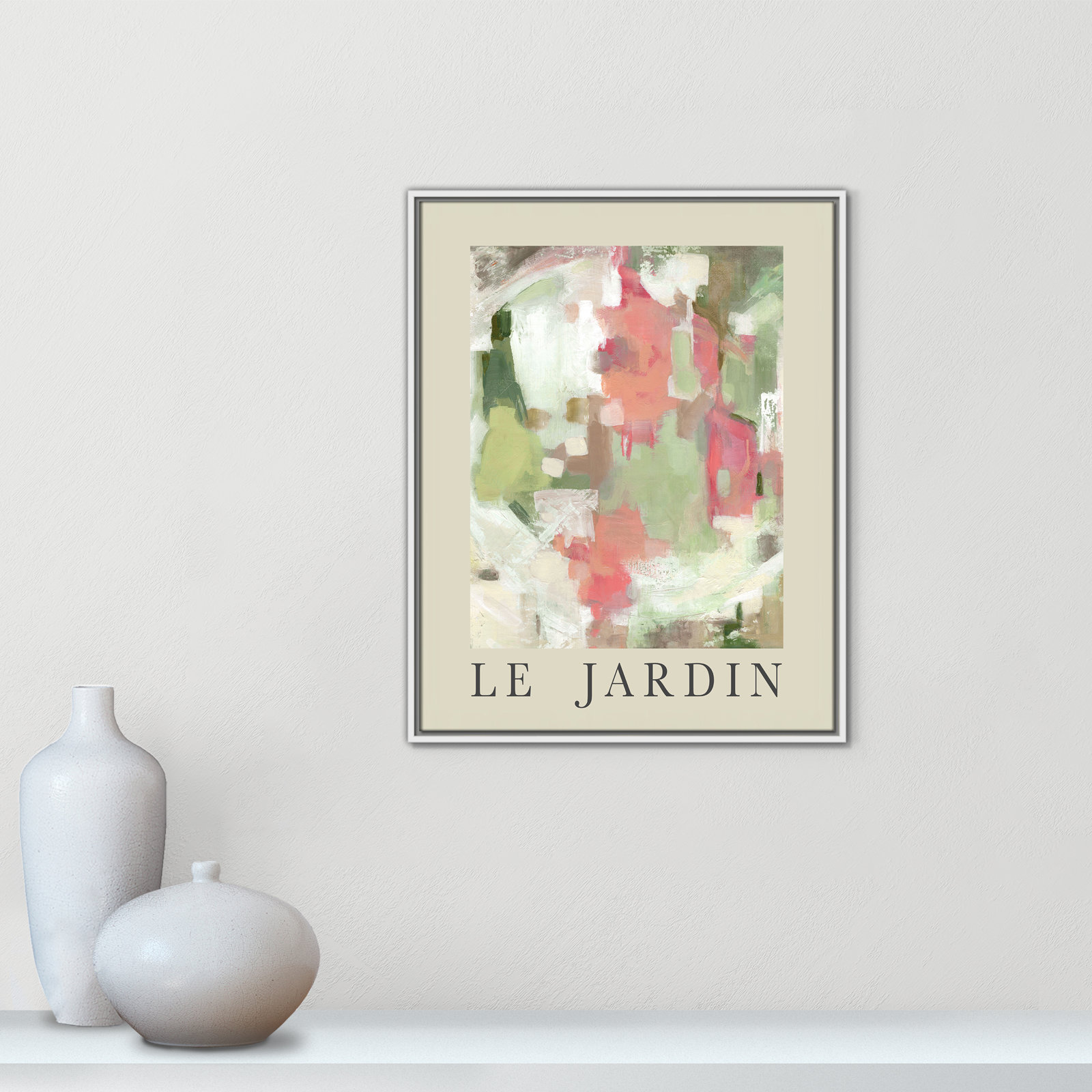 Riya "Le Jardin" Print by Carol Robinson, White Floater Frame, No, 29.5" H x 23.5" W x 2" D