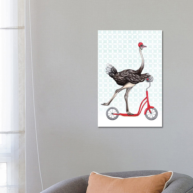 Ostrich On Bike by Amélie Legault - Wrapped Canvas Gallery-Wrapped Canvas Giclée, 66.04 cm H x 45.72 cm W x 3.175 cm D