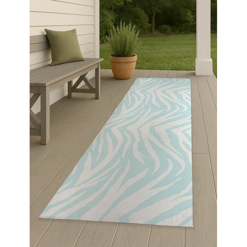 Zebra Patch Non-Slip Outdoor Rug, Runner 2'6" x 8'