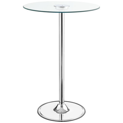 Led Bistro Bar Table With Glass Top - Round For Dining Room, 42 Inches Tall, 28 In Width And Depth, Soft Warm Glow Led, Metal Build, Easy Maintenance Surface