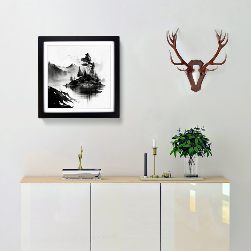 Lake Ink Wash - Single Picture Frame Print on Wood, Black