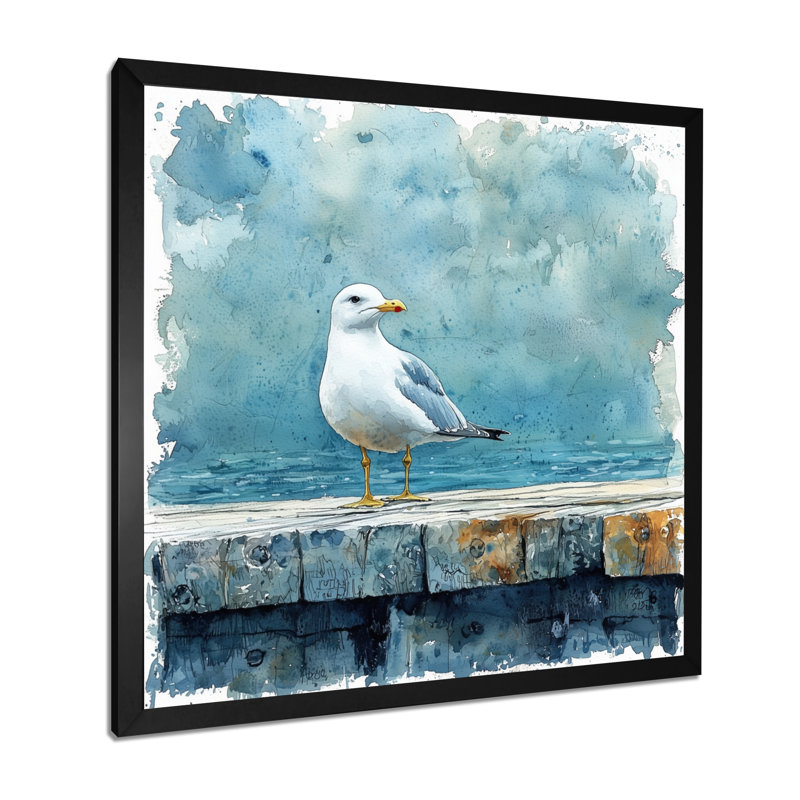 «Baani Seagull On The Dock I», art mural sur toile, H 36 po x l 36 po, Reproduction encadrée d'une seule photo, Noir