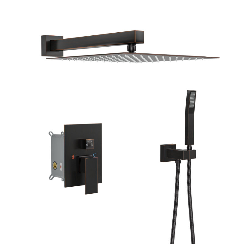 Shower Head System, 10 Inch Stainless Steel Square Wall Mounted Rainfull Shower Combo with Valve, Oil Rubbed Bronze