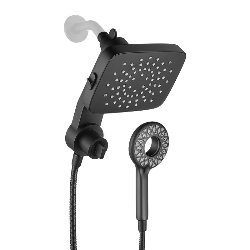 Magnetic 2-in-1 Dual Shower Head with 5-Spray Handheld Shower and 70-Inch Hose Wall Mount Matte Black, Matte Black