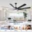 Ventilateur de plafond à courant continu de 72 pouces avec lumière, grand ventilateur de plafond avec 8 pales réversibles, 3 tiges verticales, télécommande à 6 vitesses, ventilateurs de plafond pour maison ou commercial, noir