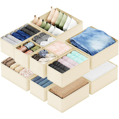 Rangement pour tiroirs, lot de 12 paniers de rangement de commode pour la chambre de bébé, organisation de placard et cloisons de rangement pour vêtements, vêtements de bébé, sous-vêtements, chaussettes (beige)