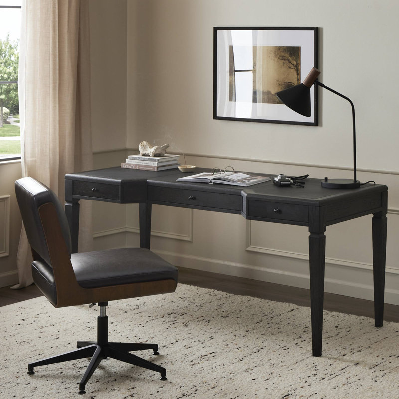 Claude Solid Wood Writing Desk, Black