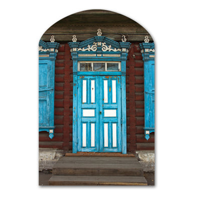 Wood Carvings On Wooden House Door - Vintage Irregular Wall Art - Arch Shape