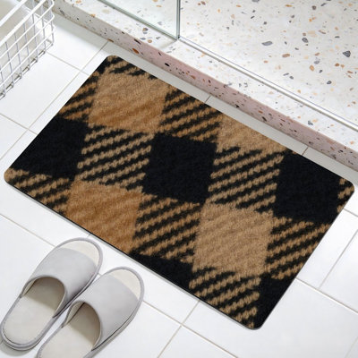 Tan Black Plaid Doormat, 24 x 36, for Front Door