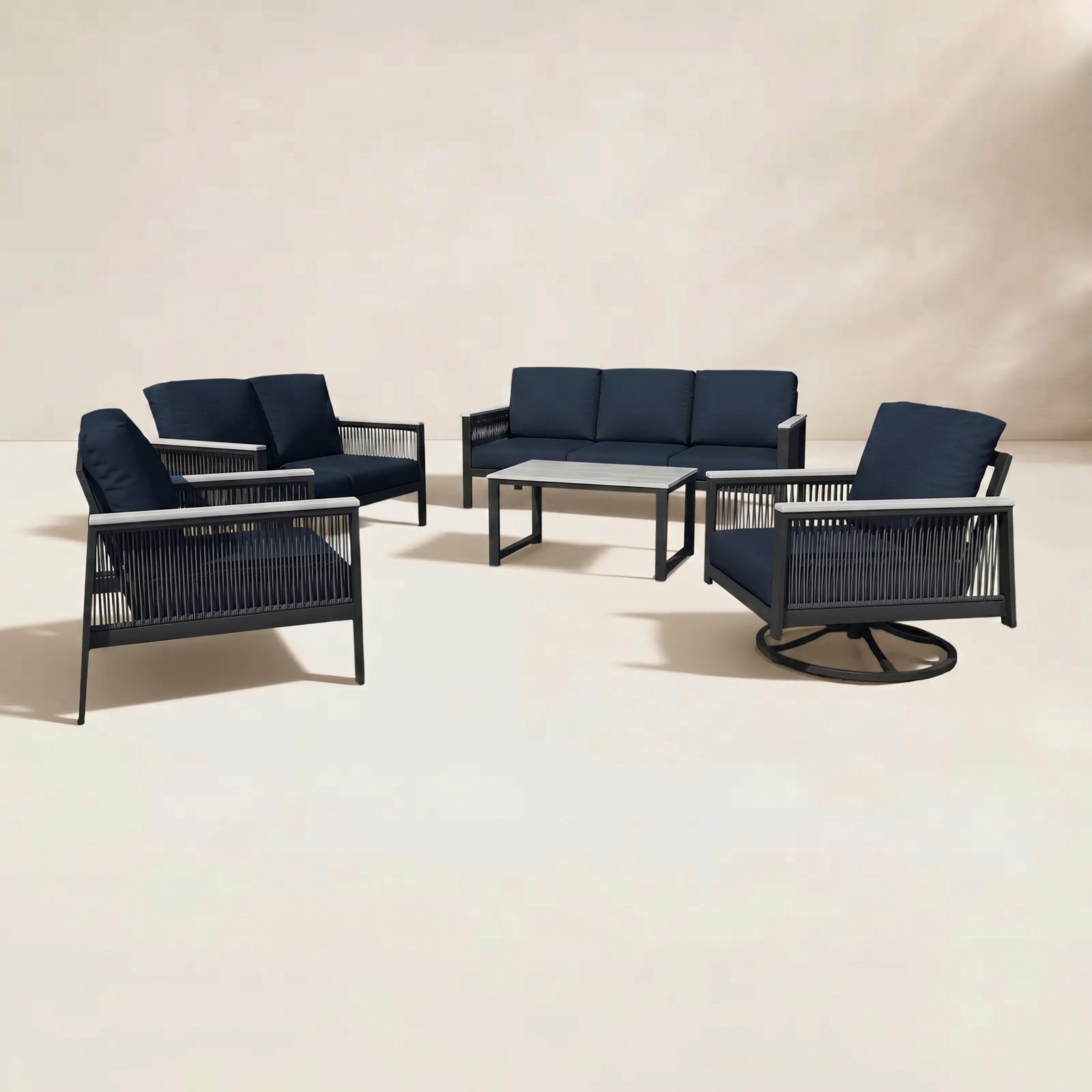 Townsend 7 - Person Patio Conversation Set with Sunbrella® Cushions, Canvas Navy Sunbrella® Canvas