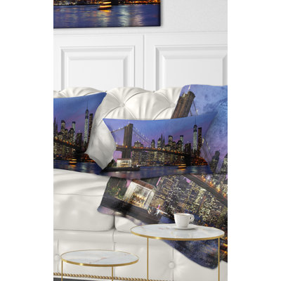 Brooklyn Bridge and Manhattan at Sunset Lumbar Pillow