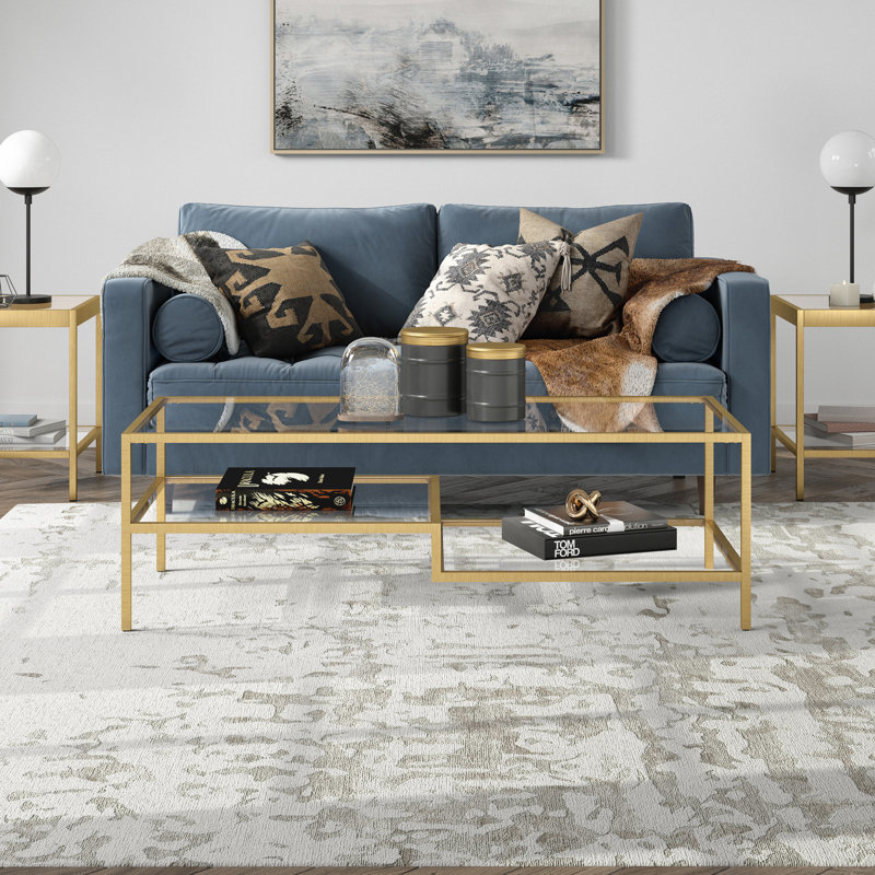 Table basse rectangulaire en laiton Lovett, H 17 po x L 54 po x l 24 po, Laiton