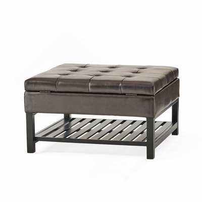 Storage Ottoman Coffee Table,Square Ottoman with Storage and Bottom Rack, Tufted Upholstered Ottomans Coffee Table for Living Room