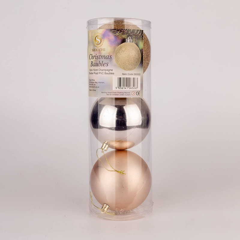 10cm Pack of 6 Shatterproof Christmas Baubles for Tree and Home Decorations, 10cm H x 10cm W x 10cm D, Gold