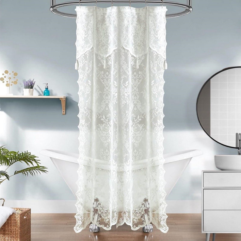 Rideau de douche en dentelle ivoire Cherrilyn, 72" H x 72" W, Floral 1, Ivoire