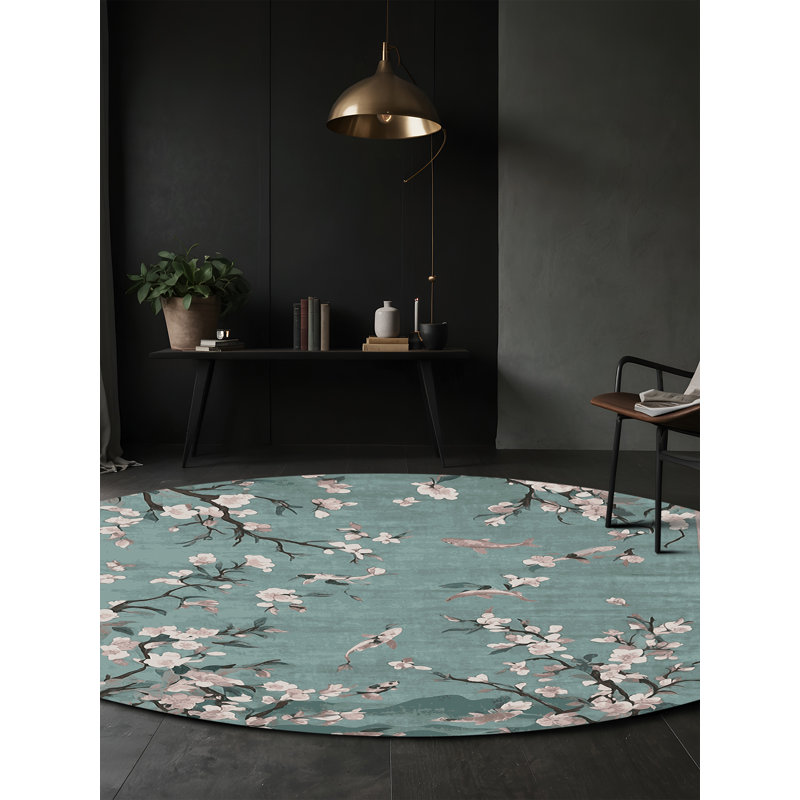 Machine Washable Green Area Rug, Round 3'