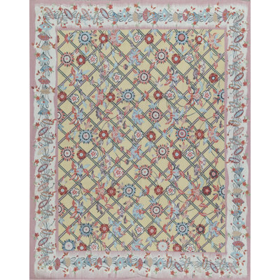 Tapis doré et beige noué à la main de haute qualité