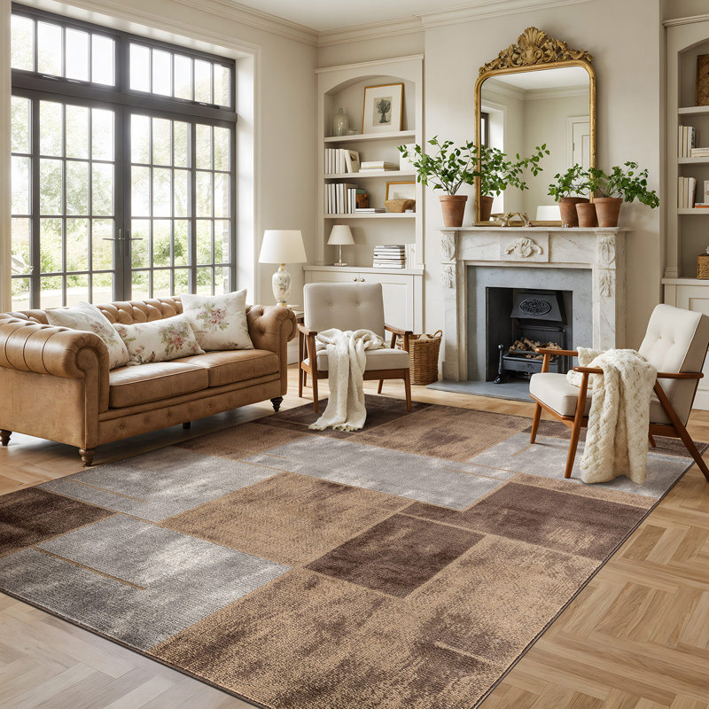 Modern Linear Area Rug Clean Contemporary Design, Brown, Rectangle 7'10" x 10'