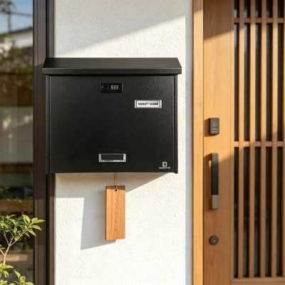 Wall-Mounted Mailbox with Combination Lock, Large Capacity, Waterproof, Rust-Resistant Outdoor Post Box for Letters and Parcels, Black
