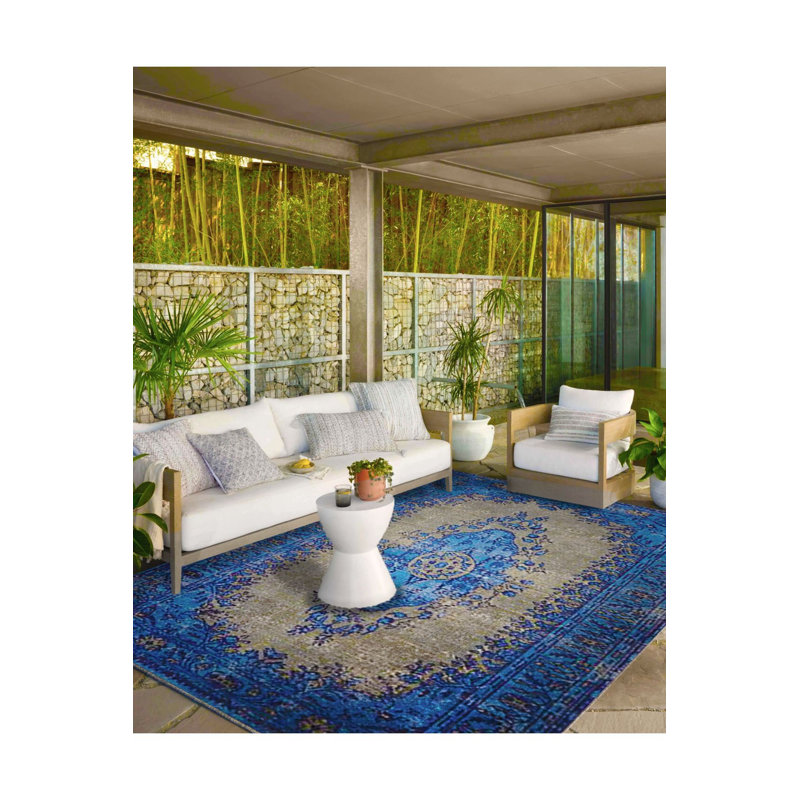 Tapis bleu lavable Vintage, Sous-tapis carré 3 pi 3 po inclus