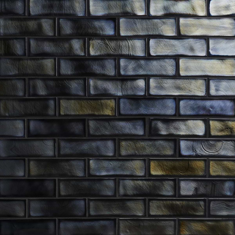 Magico 12x12 Iridescent Polished Glass Mosaic Tile, Night Black