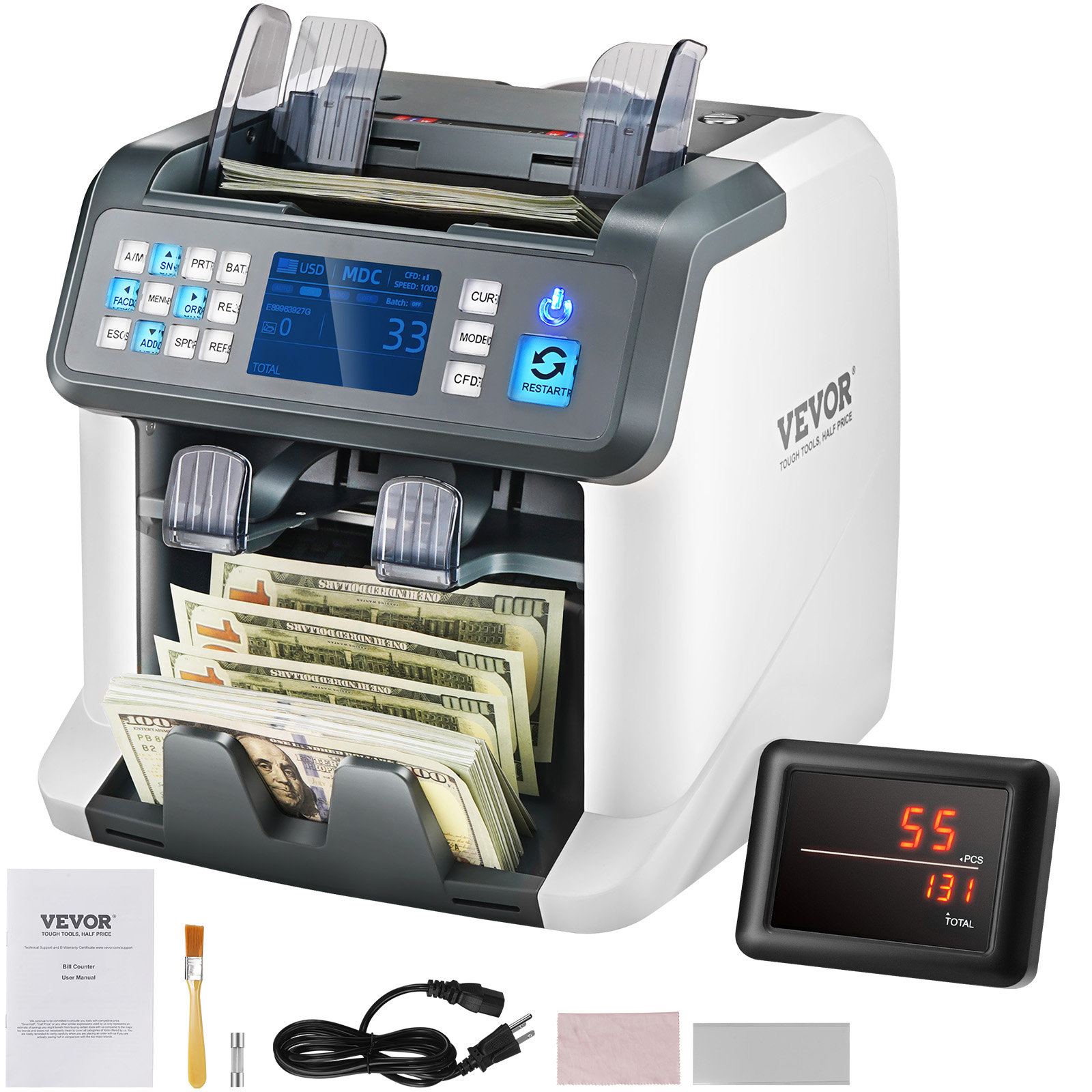 VEVOR Densité mixte, 2CIS, SN, UV, IR, MG, DD Détection de faux billets, multimonnaie