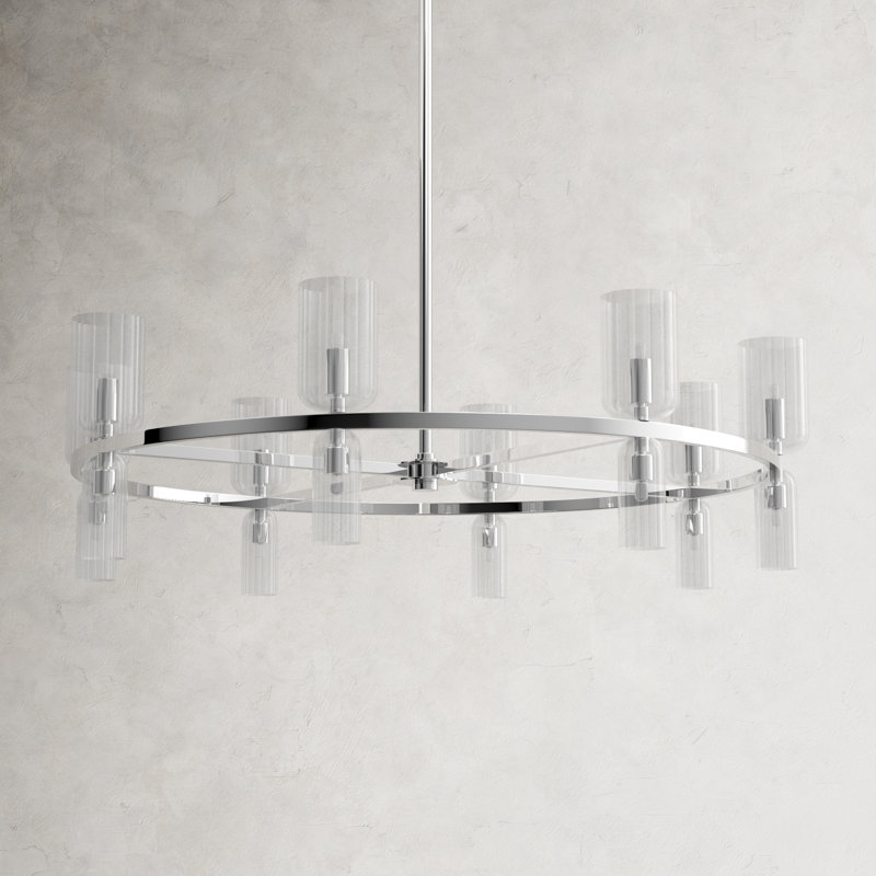 16 - Light Wagon Wheel Chandelier, Polished Nickel