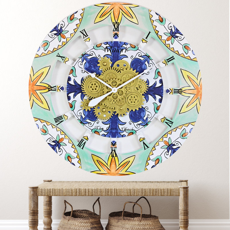 Wall Clock Oversized 36" for Living Room with Real Moving Gears Italy Style, Maiori