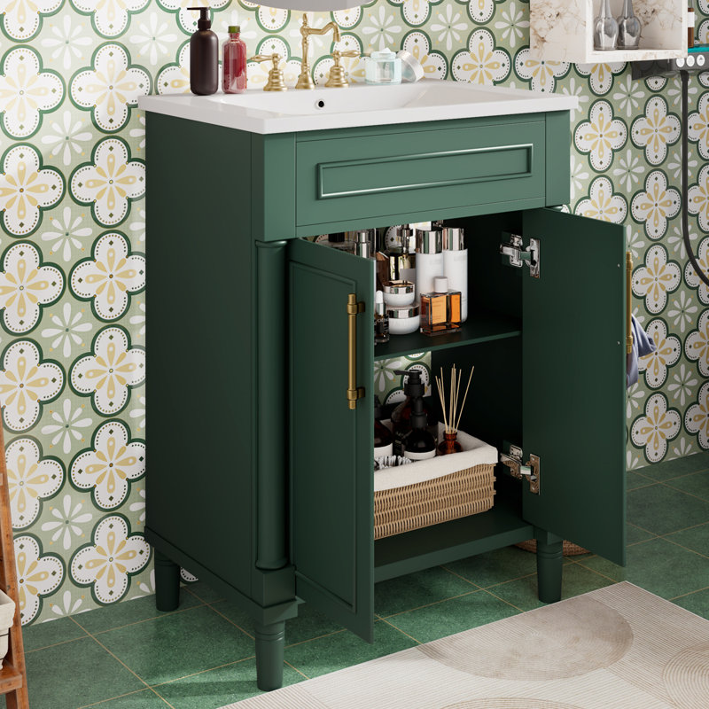 Bathroom Vanity with Integrated Ceramic Sink, Green