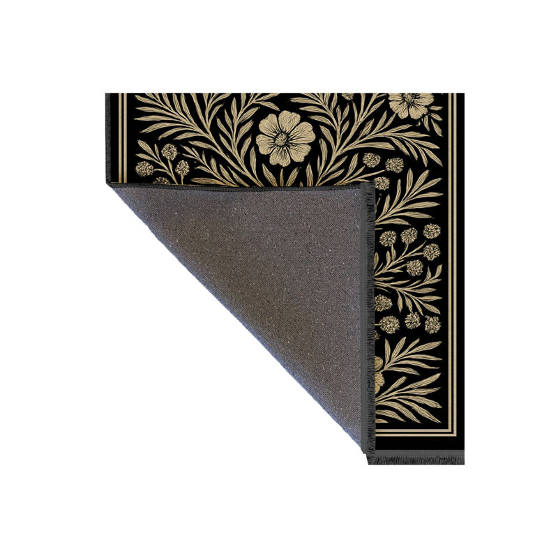 Tapis noir tissé à motif floral lavable Mosso, 2 pi 4 po x 3 pi 11 po