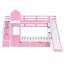 Lit superposé simple rose, 2 tiroirs, 3 tablettes et glissade, lit de chambre unique au style naturel-129943897-129943900